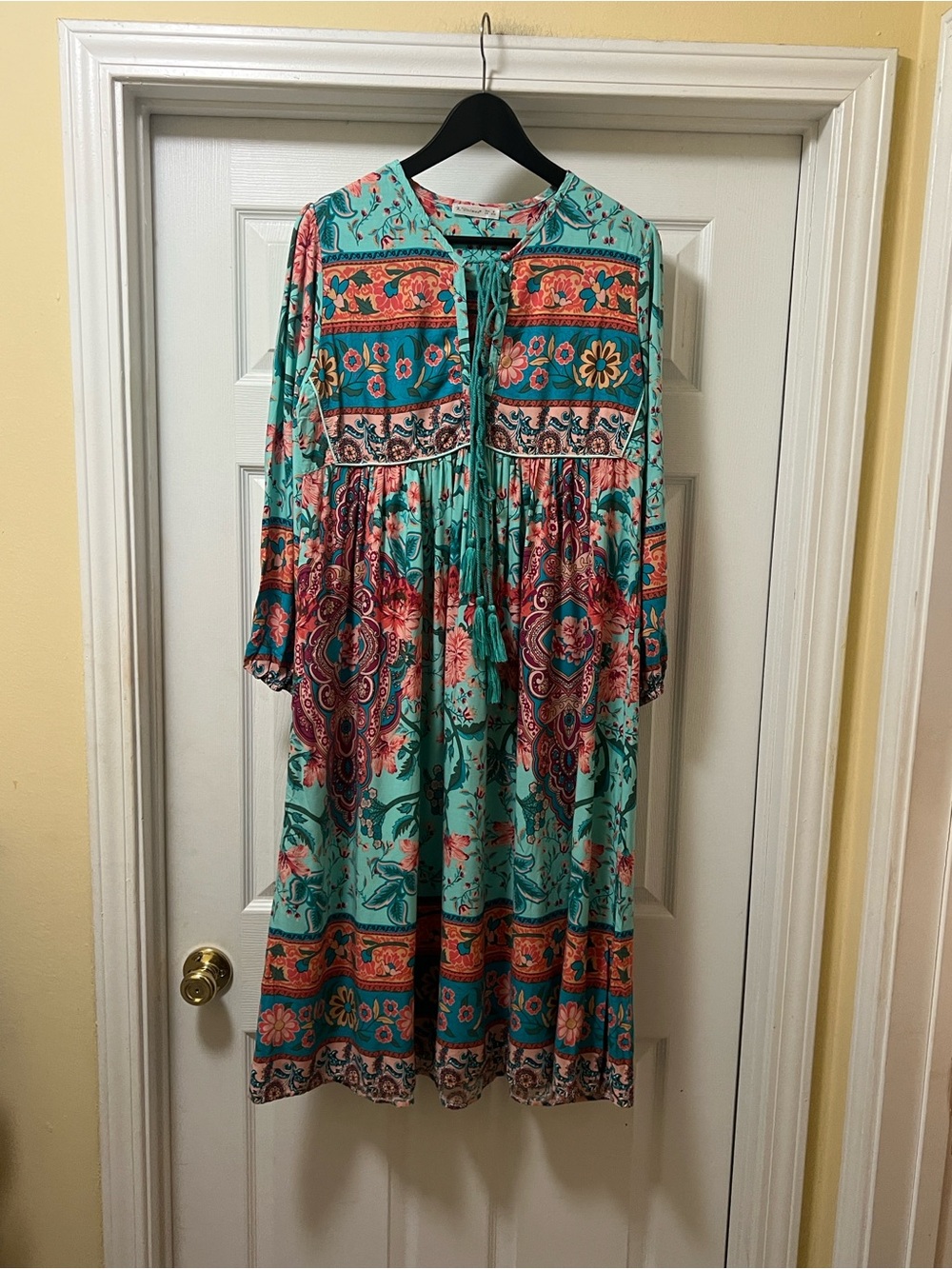 Bohemian Floral Midi Dress in Aqua